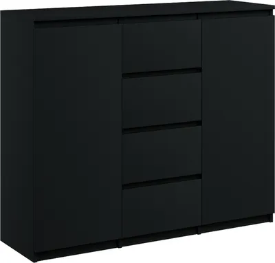 Produktbild von Kommode mit 4 Schubladen 2 Schränke 120cm Klamotenschrank Sideboard Schwarz mat