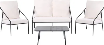 Produktbild von BELIANI Lounge Set Schwarz Metall 4-Teilig Modern 2-Sitzer Sofa 2 Sessel u. Couchtisch Outdoor Terrasse Balkon Gartenset Gartenmöbel Set
