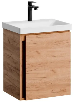 Produktbild von Planetmöbel Waschtisch mit Unterschrank Gold Eiche 50 cm inkl. Waschtischarmatur Schwarz