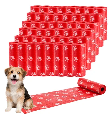 Produktbild von Ale-commerce Hundekotbeutel 48 Rollen Rot 720 Beutel Reißfest Antigeruch Hundebeutel mit Pfotenmuster Passend Für Kotbeutelspender Kotbeutel