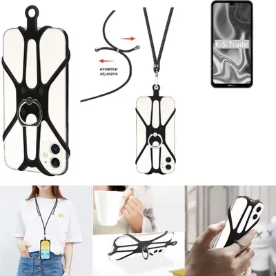 Produktbild von K-S-Trade 3in1 Handykette Handyband Handykordel Halsband Smartphone-Ring Handy-Ring kompatibel mit HiSense Infinity E Max Fingerhalterung Handyring