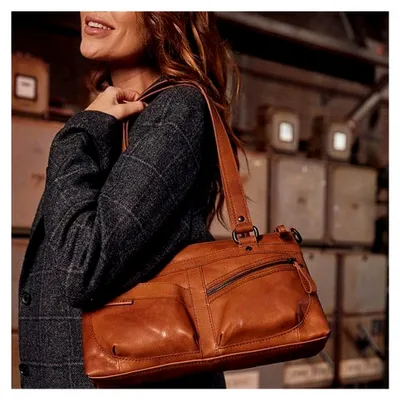 Produktbild von Handtasche Echt Leder Damen Umhängetasche mit Smartphonefach, Vintage-Shopper mit Schultergurt 022111