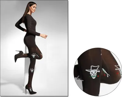 Produktbild von Schwarze Halloween-Strumpfhose SKULLS 40den Nero 1-2