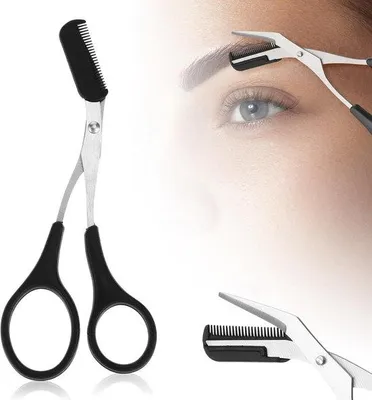Productafbeelding van Professionele Wenkbrauwschaar met Kam - Roestvrij Staal voor Nauwkeurige Styling