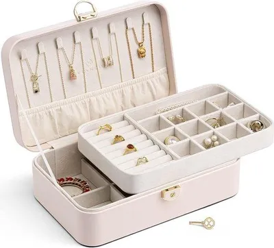 Productafbeelding van Famanu sieradendoos voor dames en meisjes - Twee lagen, afsluitbaar, voor het opbergen van sieraden