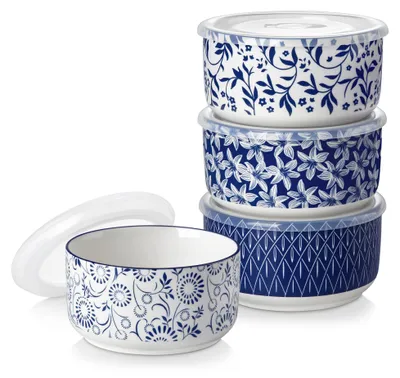 Keramik-Vorratsdosen Set 4er, 1360 ml, stapelbar, mikrowellengeeignet