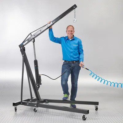 Produktbild von Datona - Hebebühne Auto Kran Motorkran 2 Tonnen - Werkstattkran mit Teleskoparm 107–160 cm, Max. Hubhöhe 270 cm, Pneumatisch & Hydraulisch, Sicherheitsventil, 6 Lenkrollen