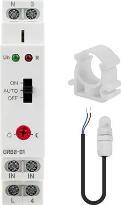 Obrázek produktu pro GRB8-01 DIN lišta soumrakový spínač se světelným senzorem, fotoelektrické časové relé, AC 110V-240V, automatické zapnutí/vypnutí