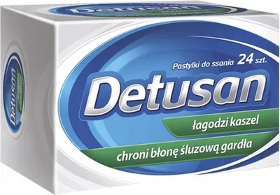 A product box for Detusan lozenges.