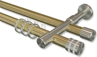 Produktbild von Interdeco Rundrohr-Innenlaufstange, Gardinenstange (Kombination) Messing-Optik / Edelstahl-Optik Modell Prestige Estana, 20 mm Ø 2-läufig, 180 cm