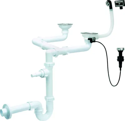 Produktbild von Doppelter Spültischsiphon 115 mm, mit Überlauf und Zugseil