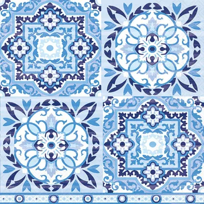 Produktbild von 20 Servietten Tiles blue - Fliesenmuster blau-weiß 33x33cm
