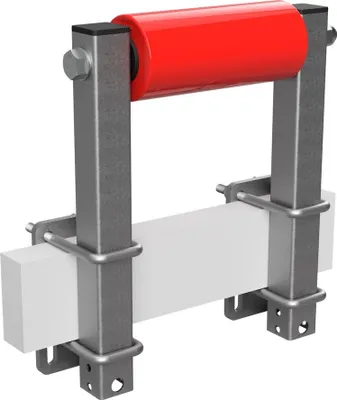Produktbild von Polyurethan Seitenrolle mit Stützen Sliprolle Bootstrailer Sliphilfe verzinkt SUPROD, B=200, L=350 mm, rot