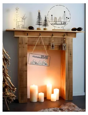 Produktbild von Rustikale Kaminkonsole aus recyceltem Holz, 100x22x89 cm
