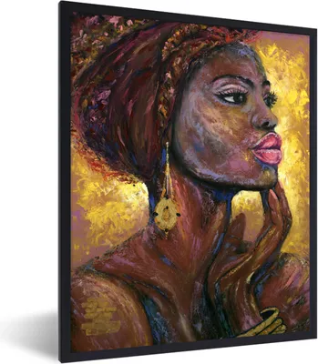 Produktbild von MuchoWow® Gerahmtes Poster Gemälde - Ölgemälde - Gold - Frau 60x80 cm - Poster mit Schwarzem Bilderrahmen Wandposter Rahmen Foto Bilder - Premium - Wanddeko Wohnzimmer