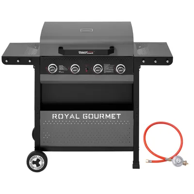 Produktbild von Royal Gourmet 4-Brenner Gasgrill, 10 kW Grillwagen mit klappbaren Seitenablagen, Ablagekorb, Outdoor Gasgrill für Balkon, Terrasse, Garten und Camping