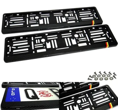 Zdjęcie produktu dla 2 uchwyty na tablice rejestracyjne, wygląd karbonu, standard UE, czarny, 520x110 mm, regulowane