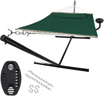Image de Hamac d'extérieur avec support et table pour le jardin, la piscine et le balcon - Grand hamac pour 2 personnes avec support et table d'appoint (capacité de charge de 200 kg)