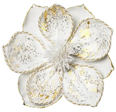Produktbild von Weihnachtsstern Zweig Poinsettia Kunstblume mit Glitzern 20cm Weiß 4 Stücke