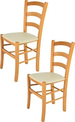 Produktbild von t m c s Tommychairs - 2er Set Stühle VENICE für Küche und Esszimmer, robuste Struktur aus lackiertem Buchenholz im Farbton Honig und gepolsterte Sitzfläche mit Kunstleder in der Farbe Elfenbein bezogen