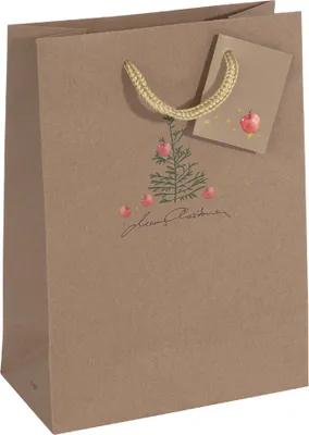 Produktbild von SIGEL GT040 Geschenktasche groß - beige - mit Bodeneinlage, Geschenkanhänger und farblich abgestimmten Tragekordeln - Kraftkarton - 26 x 33 cm