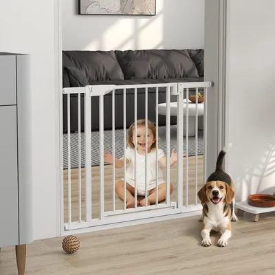 Produktbild von SUGIFT Absperrgitter selbstschließend, Treppenschutzgitter ohne Bohren, Türschutzgitter Stahl, Weiß  |  ASTM/EN1930   |  76 cm hoch  |  76–103 cm breit