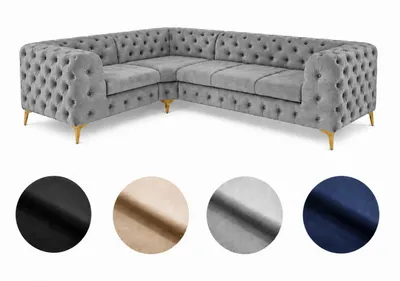 Produktbild von Ecksofa Moet L-Form hellgrau 202x323 cm groß – Wohnlandschaft modern, gesteppt, Bonellfederkern, frei stellbar
