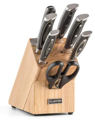 Messerblock 8-tlg. aus rostfreiem Stahl, Kochmesser, Brotmesser, Holzblock