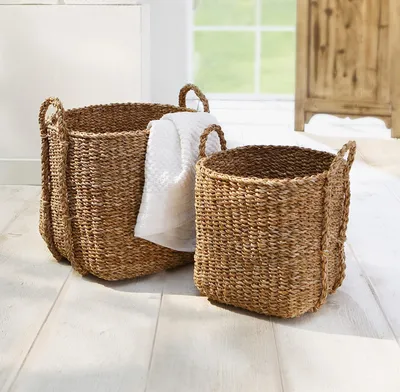 Produktbild von 2x Übertopf aus Seegras, groß, Pflanztopf, Blumenübertopf, Blumentopf, Pflanzer, Korbset, Pflanzgefäß, Pflanzkübel, Blumenkübel