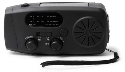 Productafbeelding van Noodradio NEVIL met draaiknoppen, voorzien van zonne-energie, powerbank en LED-zaklamp – zwart