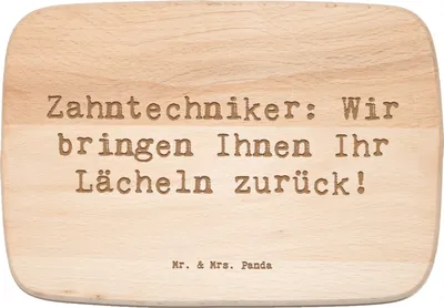 Produktbild von Mr. & Mrs. Panda Holzschneidebrett Spruch Zahntechniker Lächeln - Transparent - Geschenk, massivholzbrett, Frühstücksbrett, Berufsleben, Berufspassion, Schneidebrett