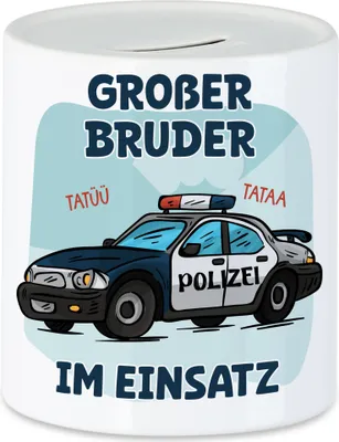 Produktbild von Großer Bruder Im Einsatz Spardose Tatü Tata Polizeiauto Polizei Unterstützung Retter Beschützer Geschwister Liebe