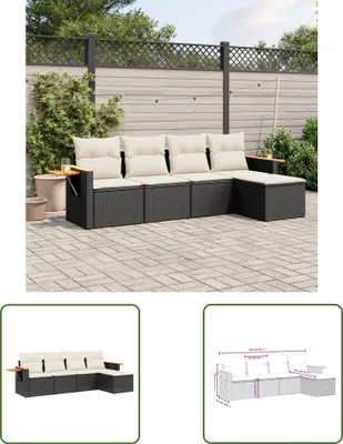 Produktbild von The Living Store 5-tlg. Garten-Sofagarnitur mit Kissen Schwarz Poly Rattan