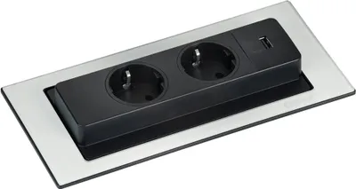 Produktbild von Schulte EVOline BackFlip 10.018 USB-A Charger + Einbausteckdose 2 fach Glas weiß glänzend