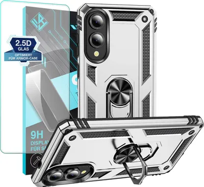 Produktbild von Armor Outdoor Handyhülle für Samsung Galaxy S25 Edge Handy Panzer Case Schutzhülle mit 9H Displayglas Displayschutz Farbe: Silber