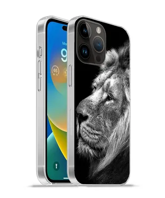 Produktbild von MuchoWow® Handyhülle Schutzhülle Hülle für Apple iPhone 14 Pro Max Löwe vor schwarzem Hintergrund in schwarz und weiß Silikon Softcase Handy Hülle - Hardcover