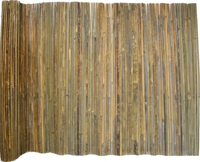 A rolled-up bamboo privacy screen.