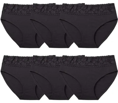 Imagen del producto de Pack de 6 calzoncillos de algodón para mujer con encaje