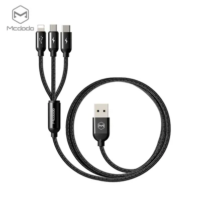 Produktbild von Mcdodo 3 in 1 Kabel, Lightning / MicroUSB / USB C, 3A, 1,2m, schwarz