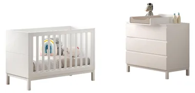 Produktbild von Babyzimmer Set Keely Kiefer & MDF weiß mit Babybett und Wickelkommode