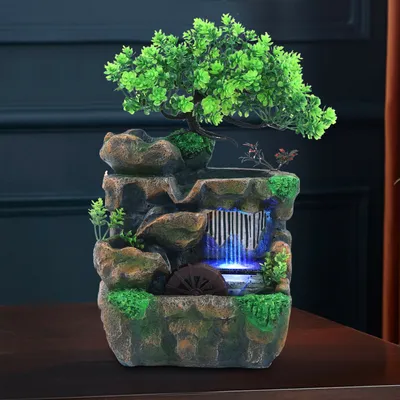 Obrázek produktu pro Stolní fontána Vnitřní fontána Zelené rostlinné ozdoby Vodní prvek Vodní fontána s LED Deco