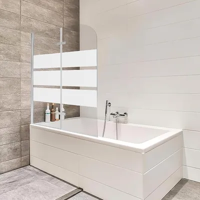 Produktbild von Duschwand für Badewanne, 100x140cm 2-Teilig Duschwand Badewanne Faltbar,6mm ESG Sicherheitsglas,Badewanne Duschwand Weiße Streifen,Glas Badewannenwand mit Badewannenaufsatz