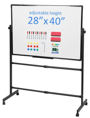 Produktbild von Wendbare Whiteboard-/Kreidetafel (40 x 28 Zoll) auf Rollen, höhenverstellbar, 2-in-1-Rollstaffelei für Büro, Klassenzimmer und Zuhause