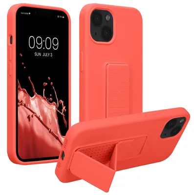 Produktbild von kwmobile Handyhülle für Apple iPhone 13 Hülle - TPU Silikon Case mit Fingerhalter und Stand - Schutzhülle Cover in Koralle