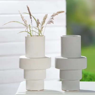 Productafbeelding van Gilde Vase, Grezzo, Keramik, creme, grau, VE 2, 2fach sortiert, D. 14.5 cm Höhe: 25.00 cm Durchmesser: 14.50 cm 34175