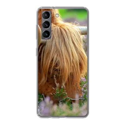 Produktbild von MuchoWow® Handyhülle Schutzhülle Hülle für Samsung Galaxy S21 Schottischer Hochländer - Hörner - Heidekraut Silikon Softcase Handy Hülle - Softcase