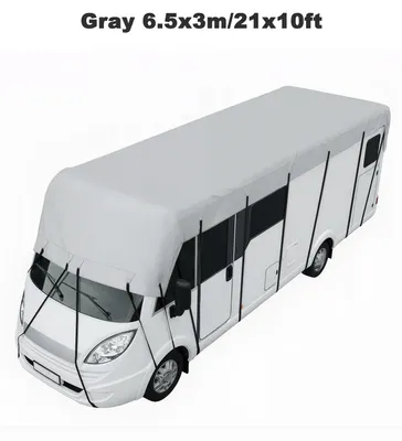 Image de Bâche de toit pour camping-car - Tente solaire/protection de toit - Dimensions : 6,5 x 3 m (21 x 10 ft) - Tissu Oxford imperméable - Protection UV - Gris