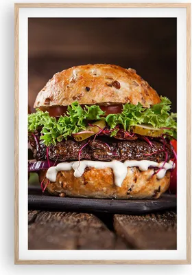 Produktbild von Gerahmtes Poster - Rahmen in heller Eiche - Amerikaner Hamburger Essen Barbecue - 61x91,5 cm - Wand Bild - Wanddeko - Wandbilder - Wandposter - Bilderrahmen - Bilder - Kunstdruck - P2NPA61x91-2869