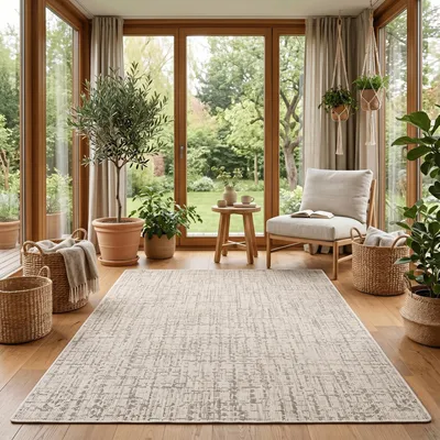 Produktbild von In & Outdoor Teppich Flachgewebe Oslo Creme Schwarz Meliert, Größe:400x500 cm