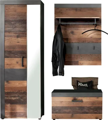 Produktbild von trendteam Garderobe 3-teilige Kombination Indy Graphit Grau Matera NB/Old Wood NB 160 x 192 x 37 cm